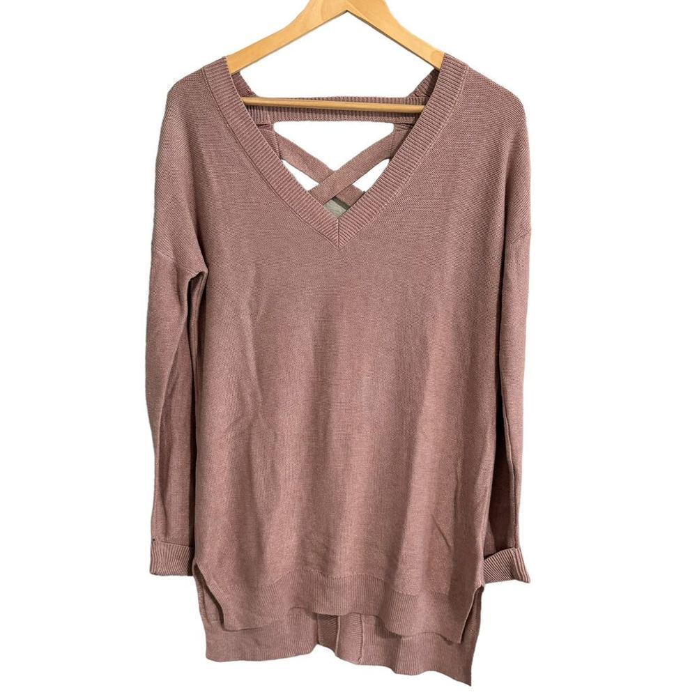 BETWEEN ME & YOU Pink Purple V-Neck Criss-Cross Back Sweater Tunic Women Small